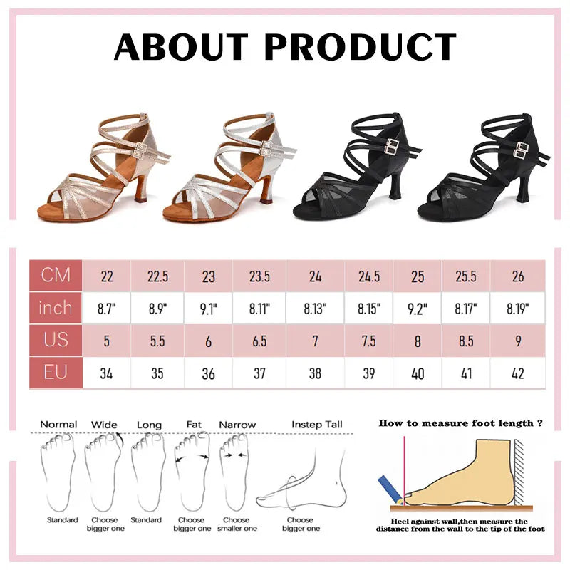 SWDZM Women Latin Dance Shoes Girls Ballroom Dance Shoes Soft Bottom High heel Ladies practice Latin Salsa Shoes heeled 7.5CM