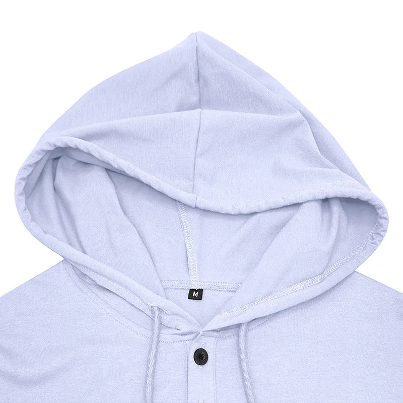 Men's Short-sleeved T-shirts for Sports and Fitness American-style Henley Shirt Hooded Top