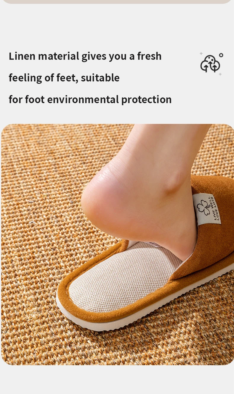 Pantuflas de hombre, antideslizantes de suela blanda para interior, para primavera y verano, de lino para todo el año, cómodas para el hogar