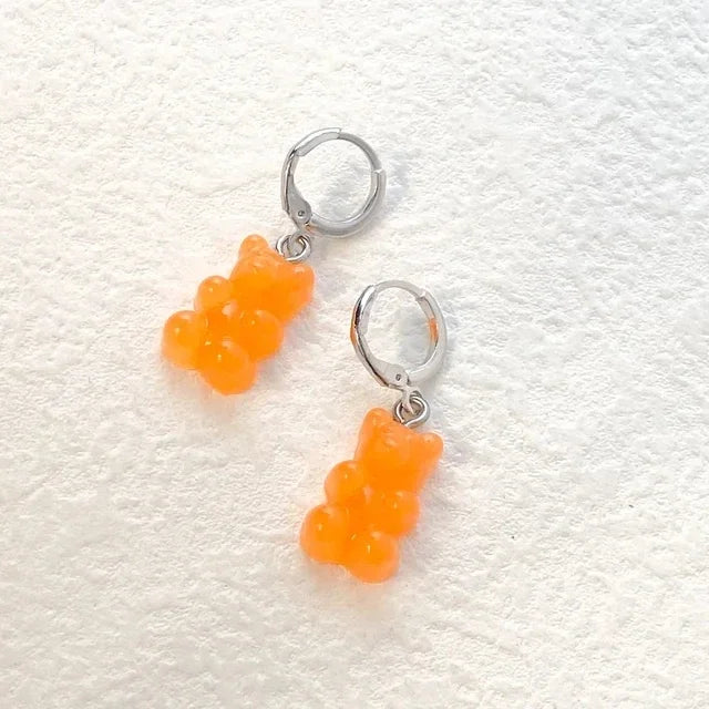 Pendientes colgantes de oso de gominola de acrílico bonitos para mujer, pendientes de aro de oso arcoíris CZ, joyería dulce de niña, moda coreana 2022