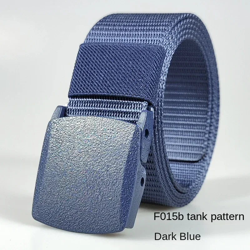 Ceintures en nylon à boucle automatique pour femmes, en toile, pour voyage en plein air, pantalons de sport haut de gamme, ceintures non métalliques pour hommes, blanc, noir, bleu, rouge