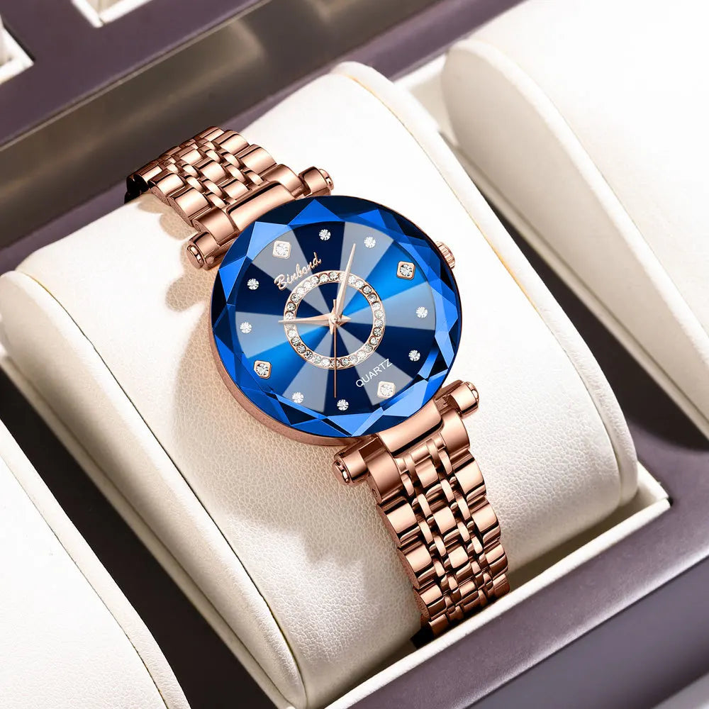 Reloj de Mujer de Lujo Ligero a la Moda con Diamantes, Reloj de Cuarzo Elegante Impermeable V005