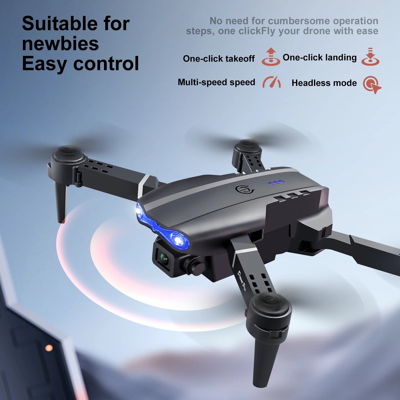 E99 PRO Drone Skjermkontroll Luftdrone Høydefinisjon Dobbeltkamera Fjernstyrt Fly, Sammenleggbar Quadcopter Barnegave