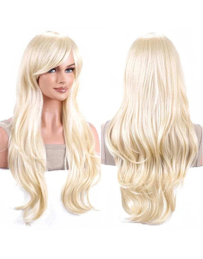 Pelucas largas y onduladas, cabello femenino de color claro combinado con pelucas doradas, se sintetizan para pelucas de rol de fiesta diarias.
