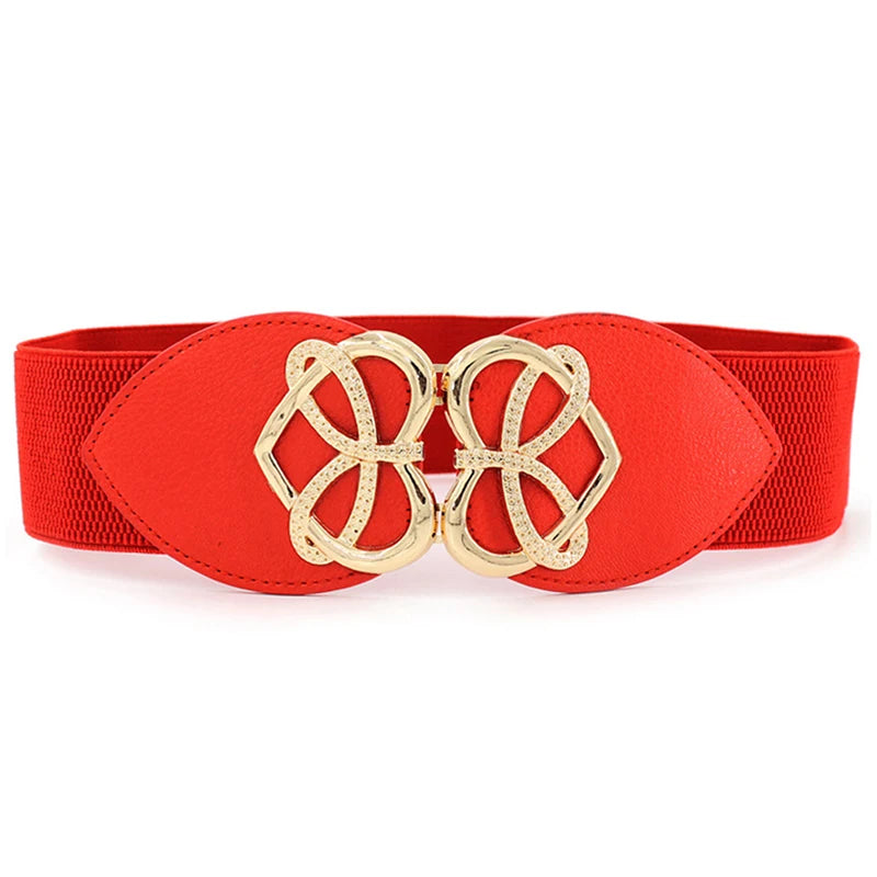 Women’s Metallic PU Leather Waist Belt – Retro Stretch Cinch Design