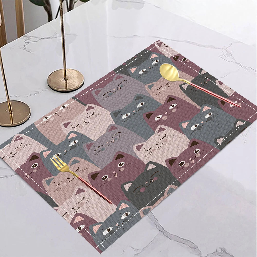 Manteles Individuales Estampados de Gatos Lindos Manteles de Lino para Cocina, Comedor, Decoración, Accesorios, Manteles Individuales de Lino Resistentes al Calor