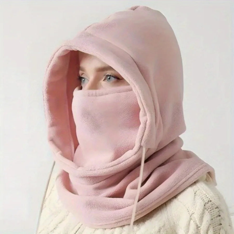 Windproof Winter Balaclava - Hooded Scarf & Hat Combo for Skiing/Cycling (Pink/Gray)