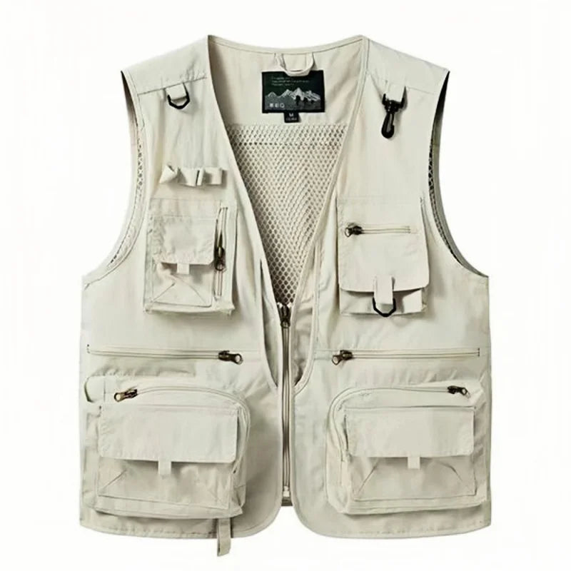 Chaleco de hombre, verano, casual, para fotografía, pesca, chaleco multibolsillos, de ocio al aire libre, para montañismo, sin mangas, con cuello en V, logotipo personalizado