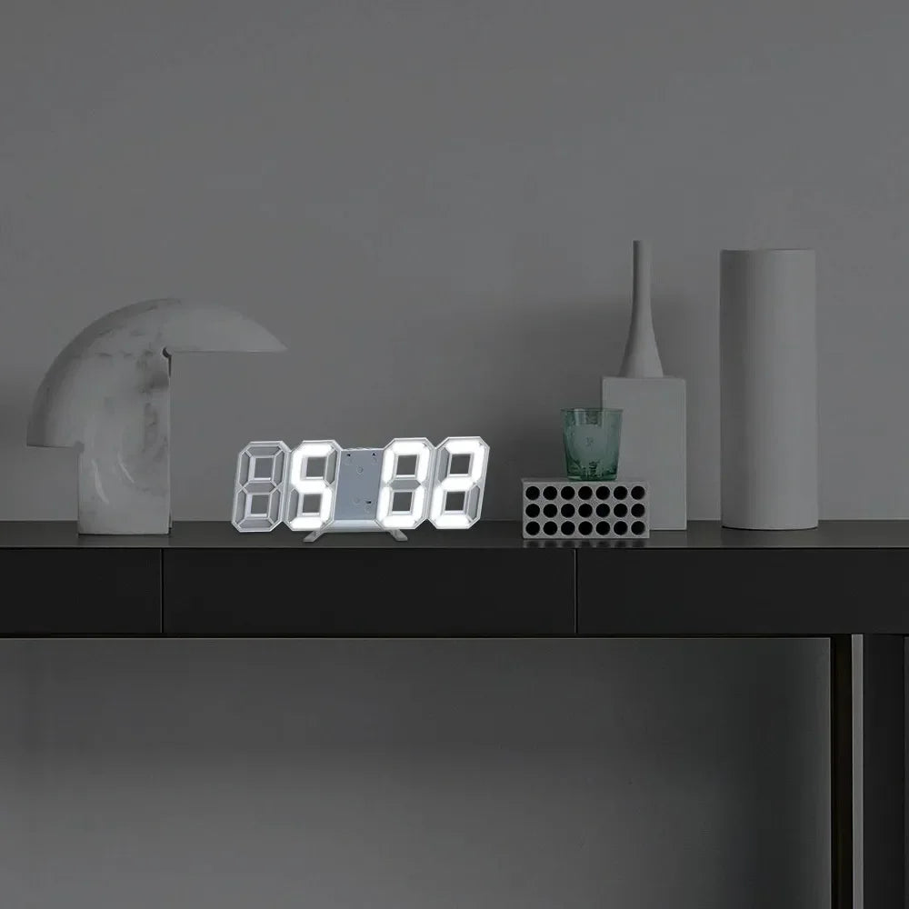 Reloj digital de pared, decoración para dormitorio, relojes electrónicos ajustables, relojes 3D LED para decoración del hogar, reloj con modo nocturno que brilla.