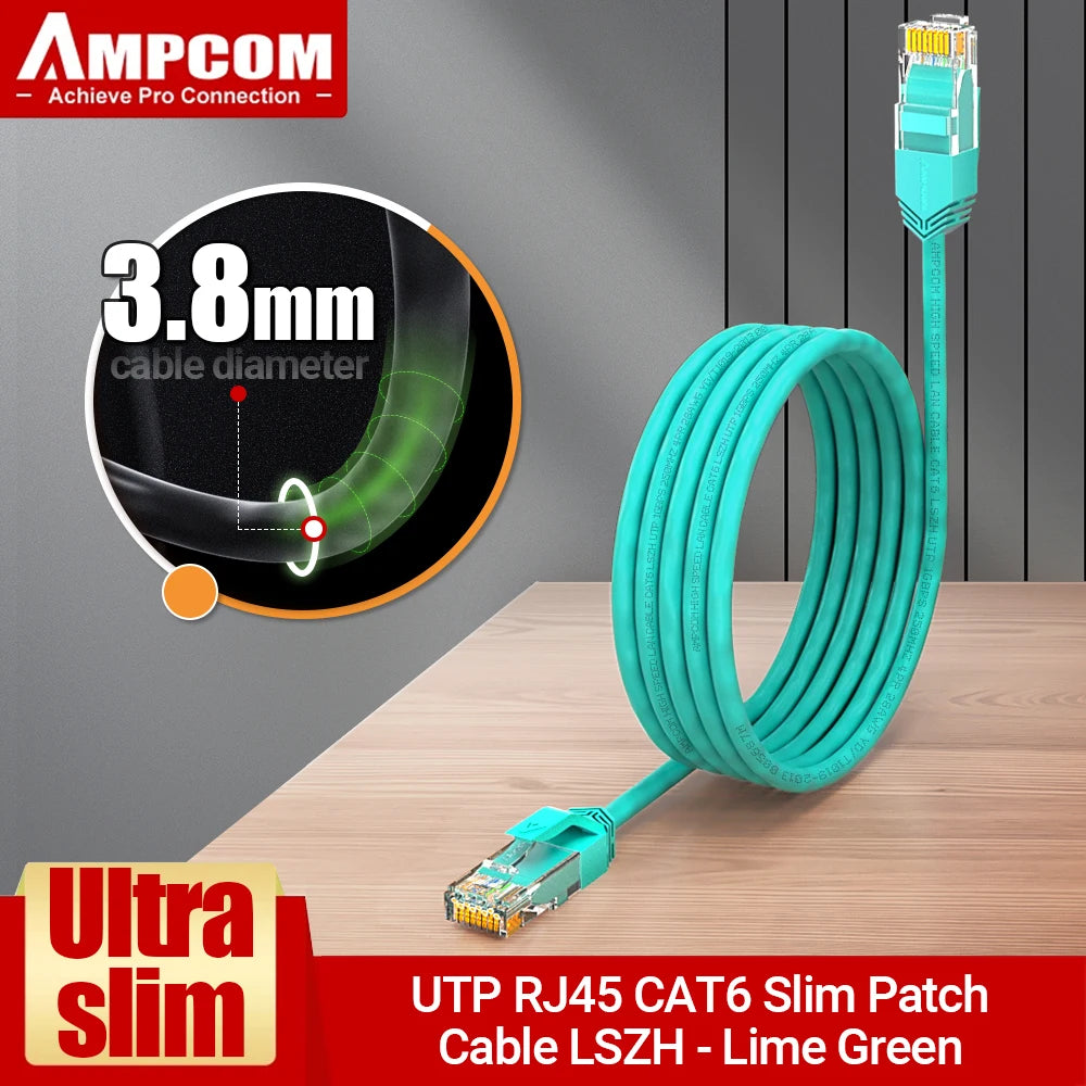 AMPCOM Ethernet Cable, Ultra Thin Cat6 RJ45 Lan Cable UTP RJ 45 Networking Cables Patch Cord for Desktop Computers Modem Router