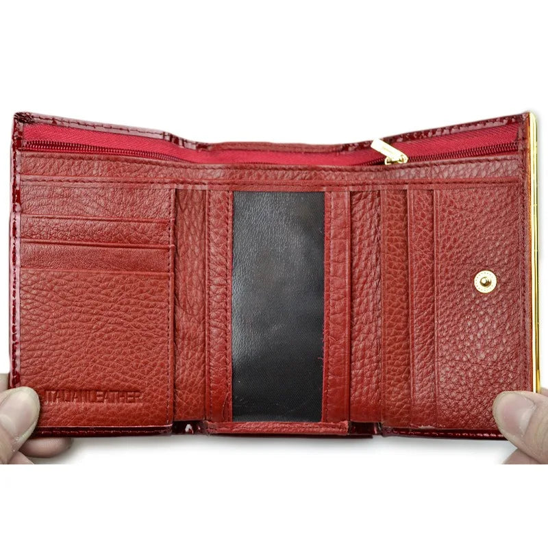 Cartera de piel charol de lujo para mujer Estilo euro-americano Monedero de diseñador Piel de vaca Patrón de cocodrilo Compacta Alta calidad