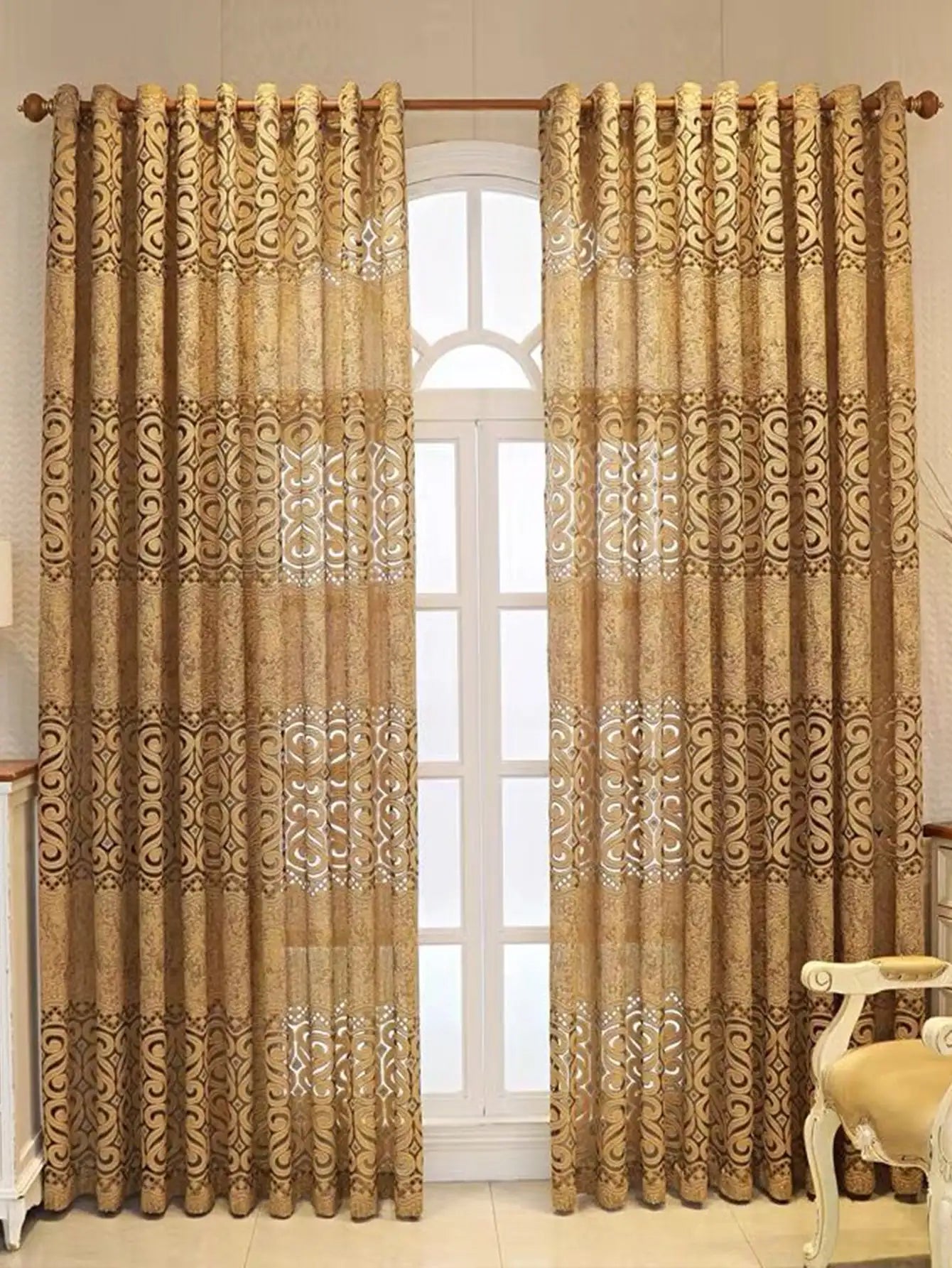 Golden Hollow Perforated Curtains