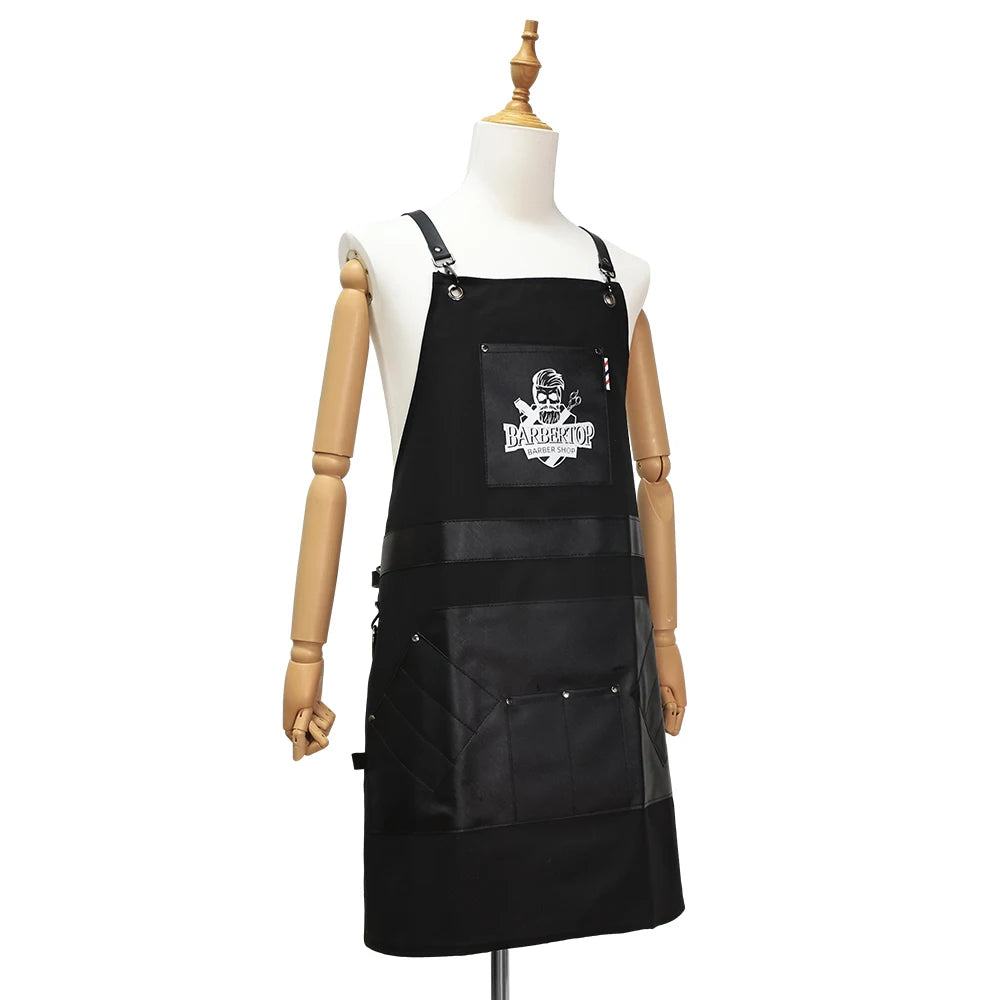 Delantales de barbero, uniforme de cocina para peluquero, delantal impermeable de tela con bolsillo para salón de barbería