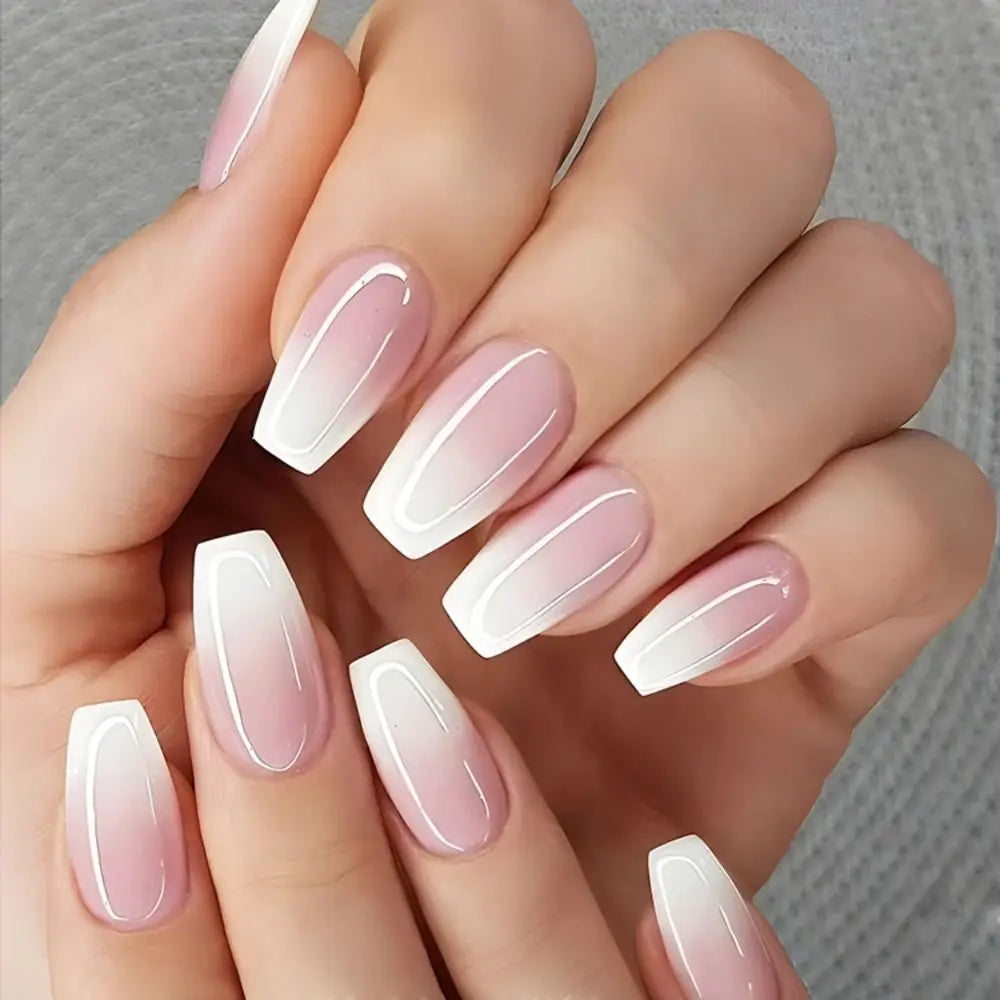 24 stk. Gradient Falske Negler Fransk Ballerina Negler Vanntett Falske Medium Kiste Falske Negler Fingernegler Press-on Negler Tips