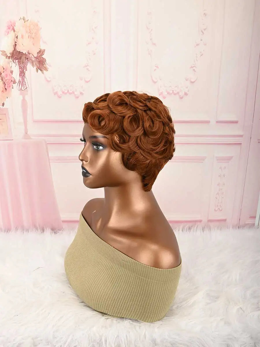 Short Pixie Brown Wigs Short Curly Pixie Wigs Synthetic Wigs Natural Wavy Pixie Cut Wig Short Curly Layered Pixie Wig