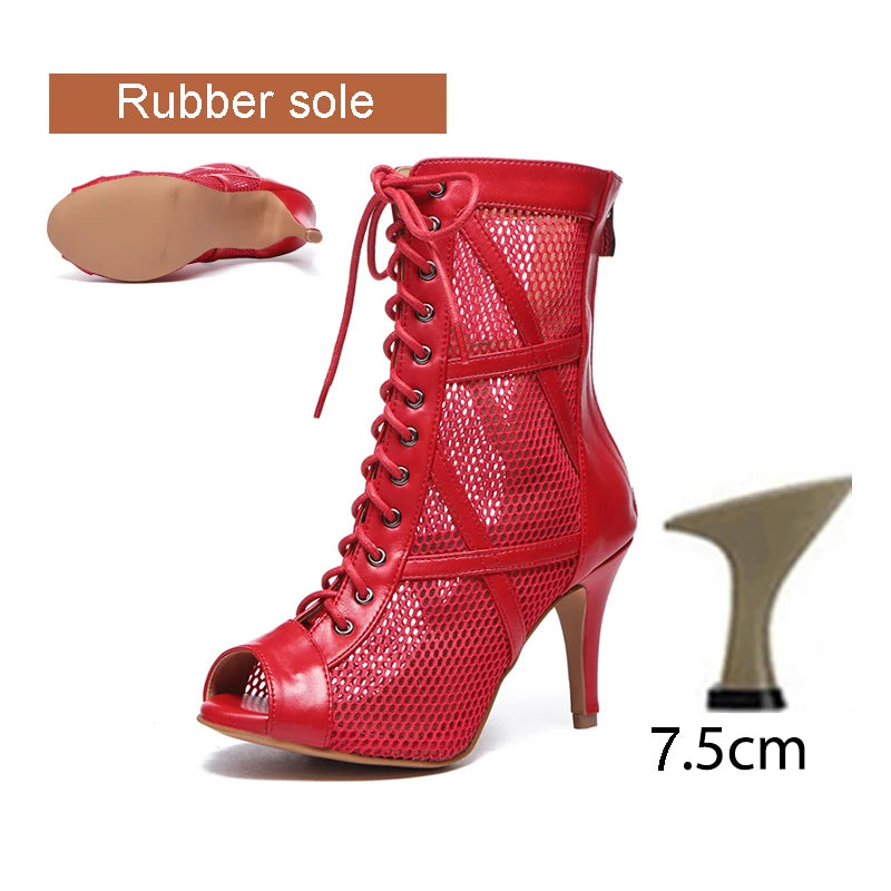 DKZSYIM Zapatos de baile latino para mujer, color rojo y negro, zapatos de jazz de salón de baile, tacones de 5-11 cm para mujer y hombre, para salsa y tango