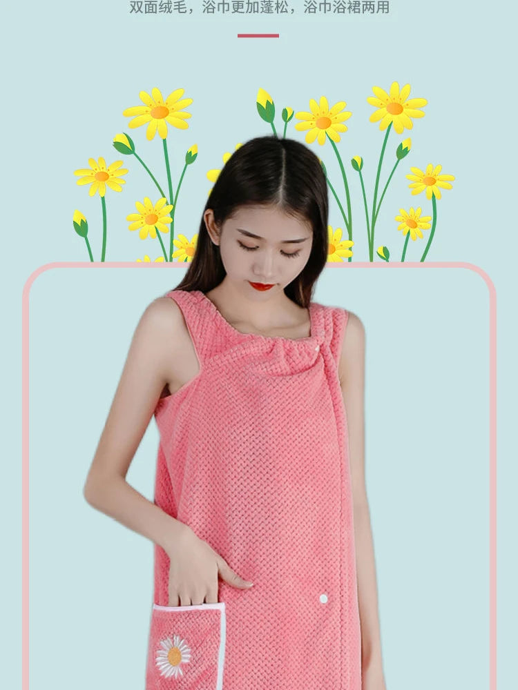 Toalla de baño para el hogar, ropa de mujer, adultos, absorbente de agua, de algodón puro, para secar el cabello, falda, estilo largo, bata de baño lavable