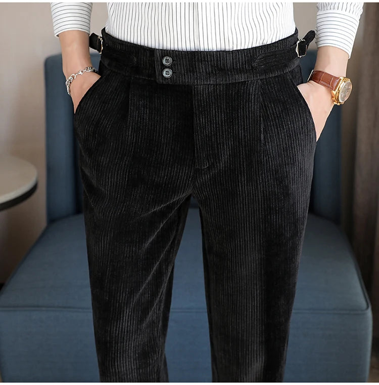 Nuevo pantalón informal de cintura alta de felpilla napolitana de lujo ligero para hombres, pantalón de vestir para hombres de ajuste delgado con sensación premium, pantalón