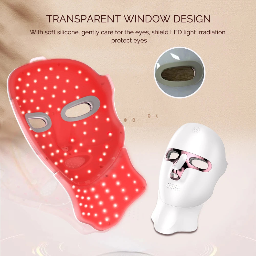 Mascarilla facial LED de 7 colores para rejuvenecimiento facial y de cuello con fotones, blanqueamiento, estiramiento, recargable, para el cuidado de la piel y el cuello, tratamiento de belleza