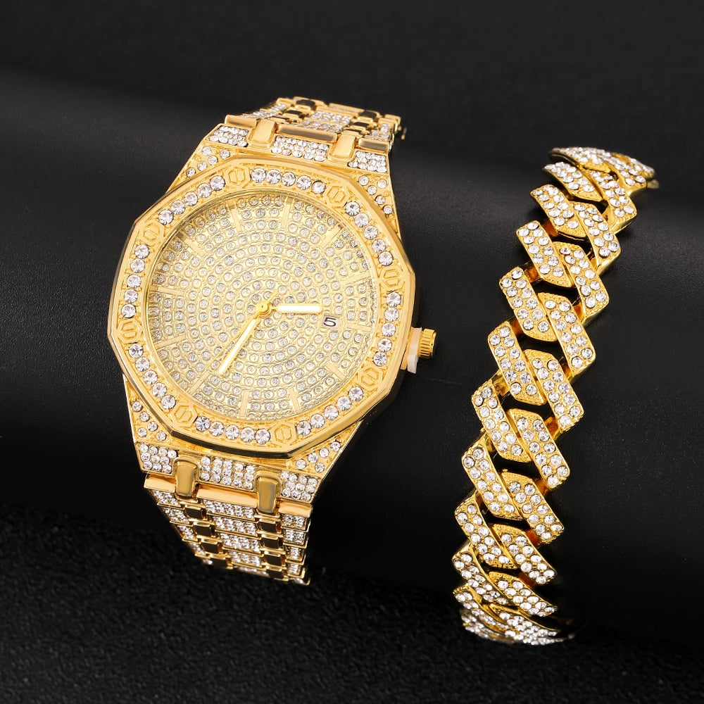 Reloj Helado para Hombre, Reloj de Oro para Hombre, Moda Hip Hop, Genial Bling Bling, Reloj de Lujo de Oro con Diamantes para Hombre, Dropshipping Relogio