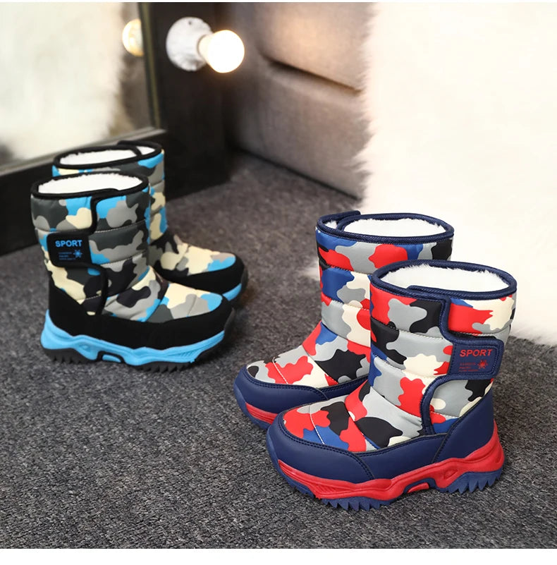 Winter Children Shoes Plush Waterproof Fabric Non-Slip Girl Shoes Rubber Sole Snow Boots Fashion Warm Outdoor Boots