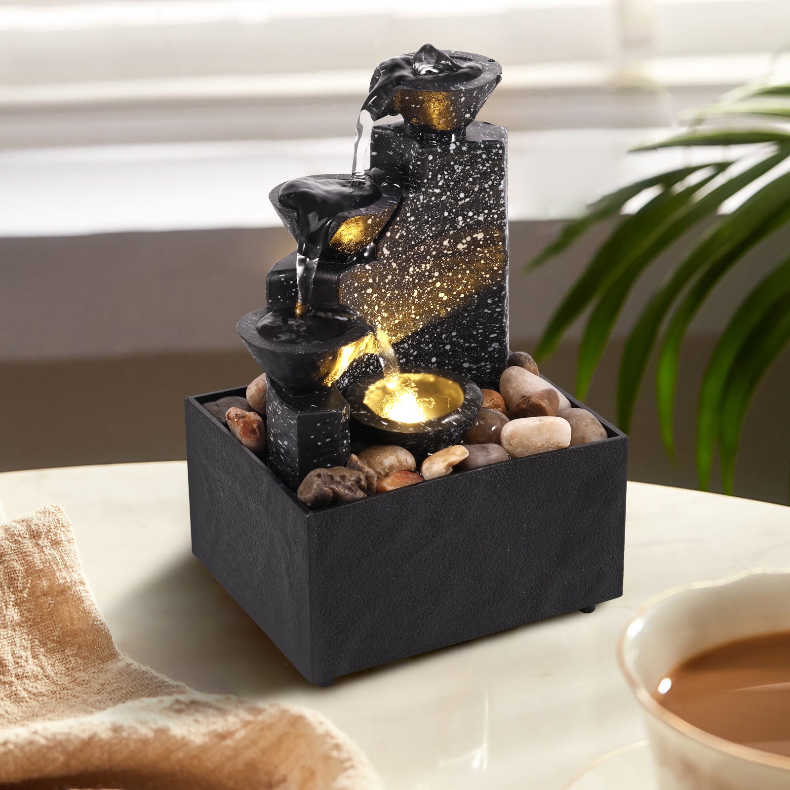 Decoración de cascada de sobremesa, fuente de agua, adornos de escritorio, Feng Shui, cascada de agua que fluye, decoración de paisaje de sobremesa