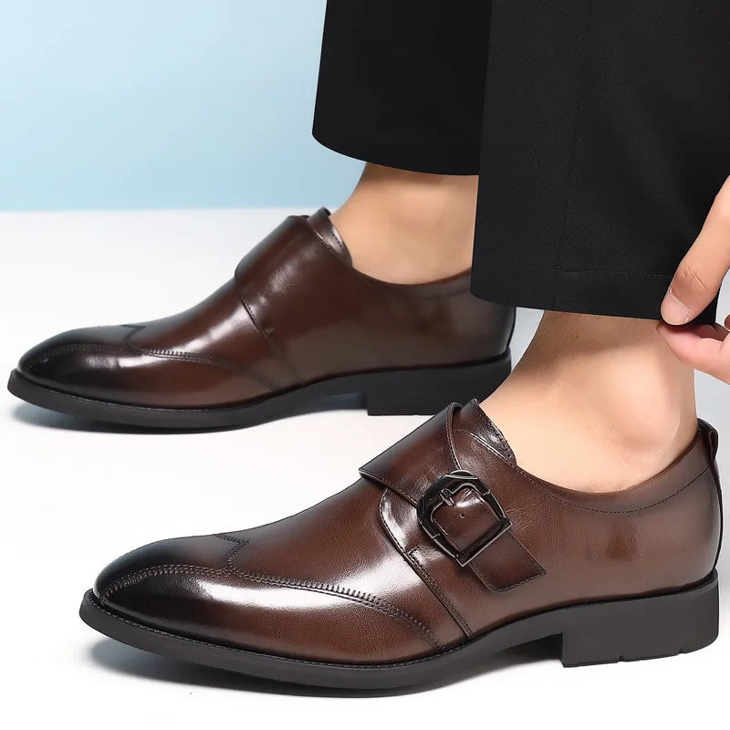 Zapatos de vestir de negocios para hombre con cierre, zapatos de cuero formales para hombre, calzado Oxford, mocasines Oxford de cuero de alta calidad para hombre