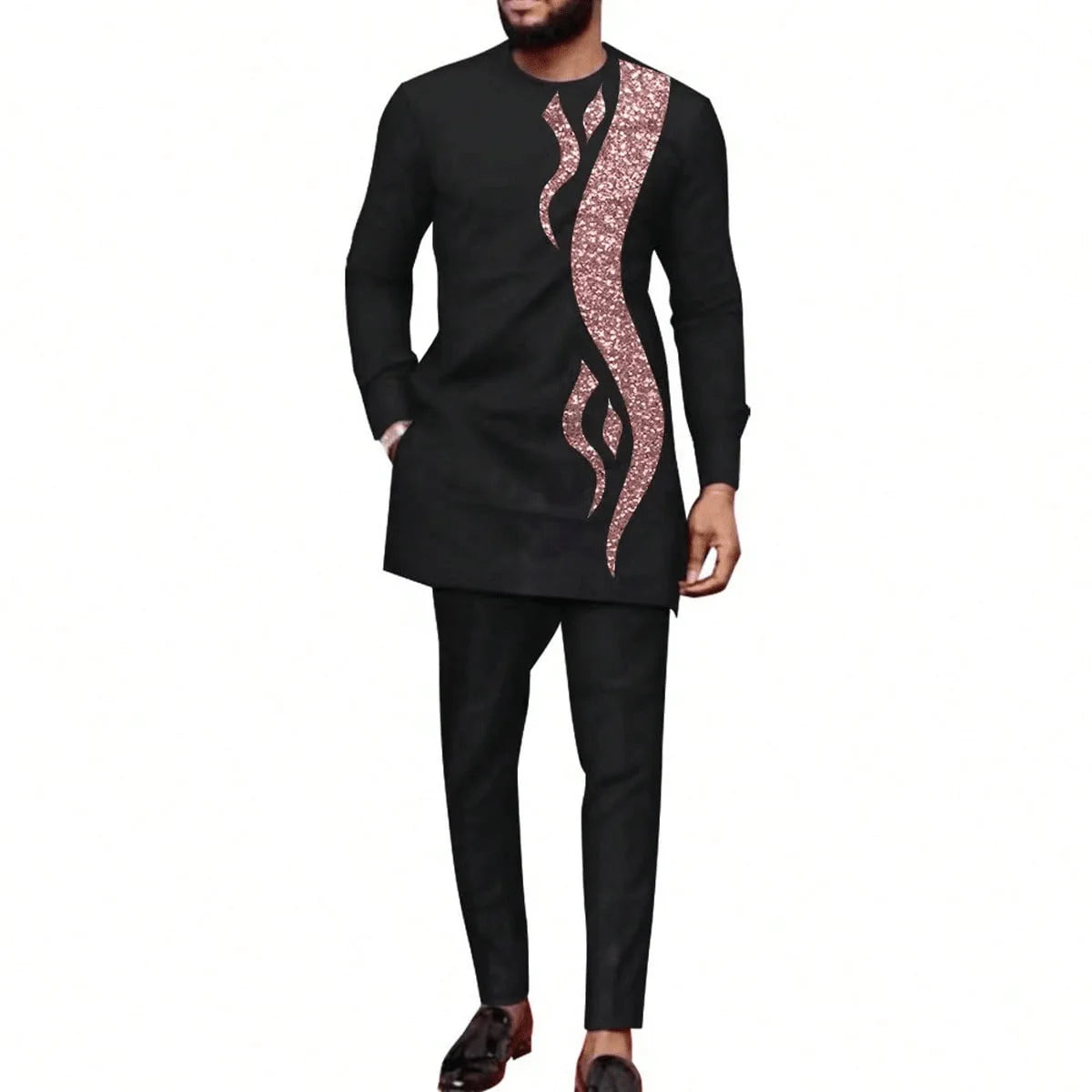 Dashiki Ropa Africana para Hombre Verano Otoño Africano Manga Larga Cuello Redondo Top Pantalón Largo Conjuntos a Juego Trajes de Ropa Africana