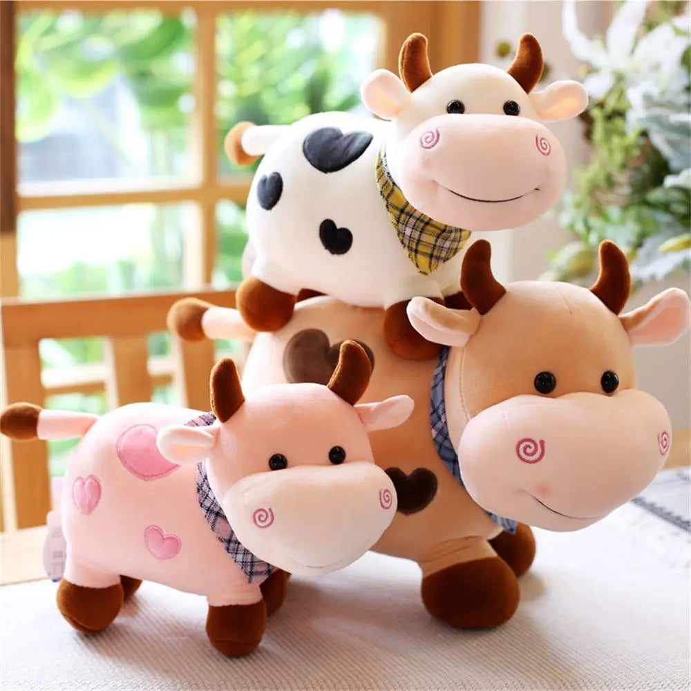 Juguete de peluche de vaca de dibujos animados lindo para decoración del hogar, juguete de peluche de vaca sonriente para niños, muñeco de peluche de animales, juguete de peluche de ganado