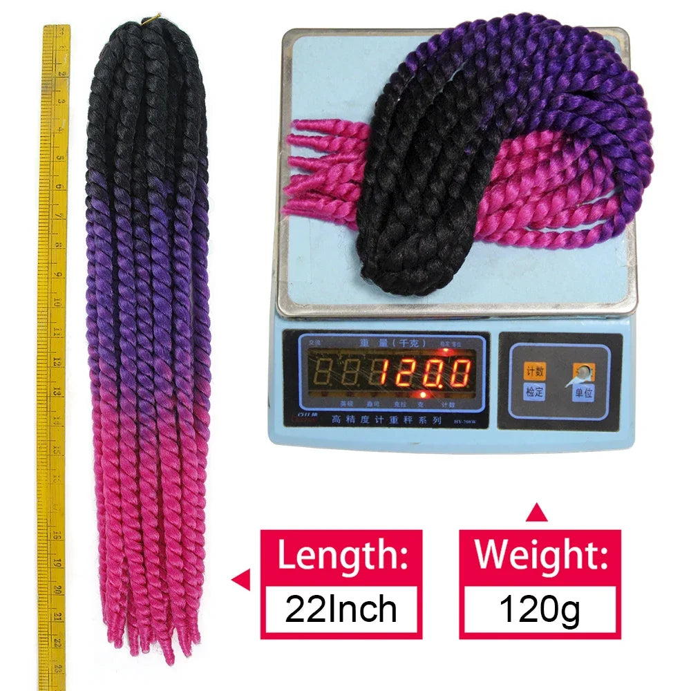 Giro Senegalés Cabello Jumbo Twist Trenzas Ganchillo Briads 22 pulgadas 120g Ombre Sintético Ganchillo Cabello Trenzado Cabello Para Mujeres Negras