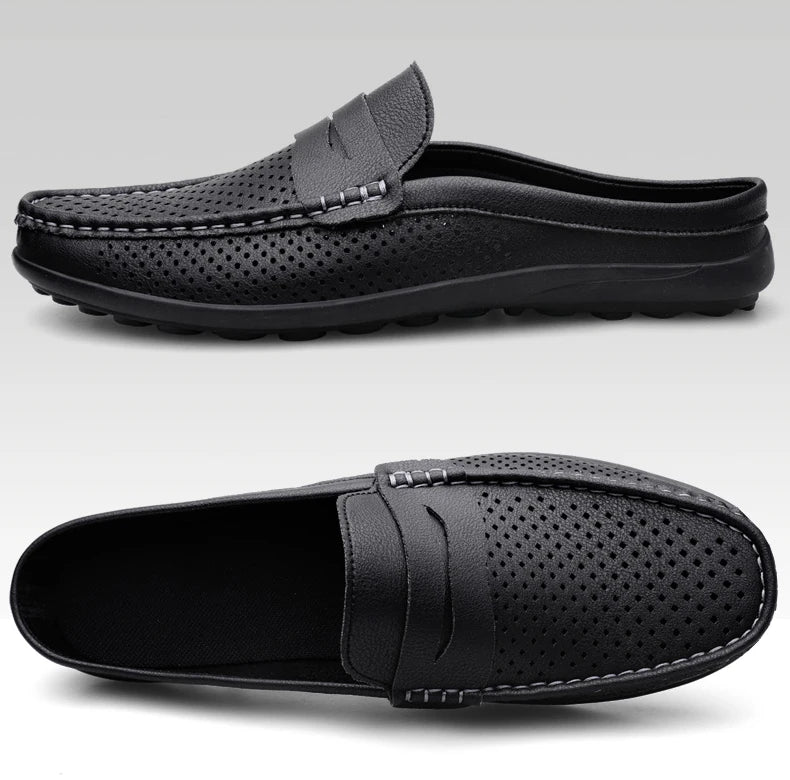 Zapatos de hombre cuatro estaciones nuevos zapatos de cuero de moda ahuecados suela blanda transpirables antideslizantes ligeros de talla grande informales