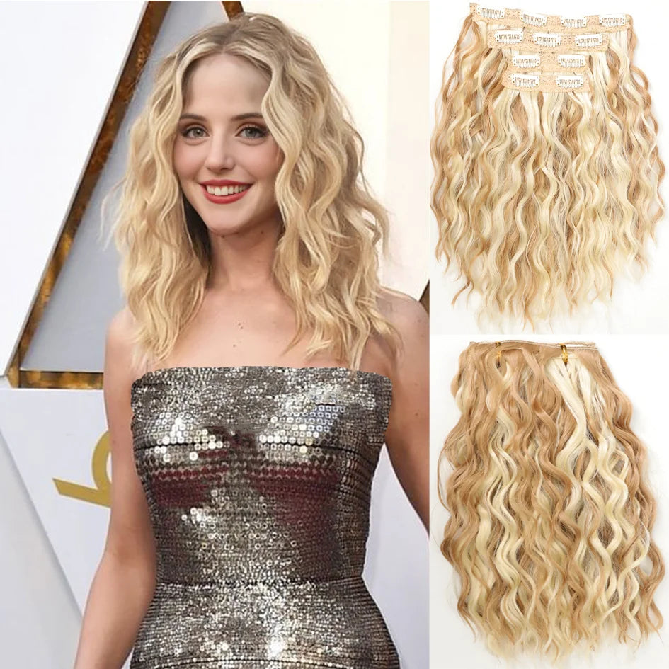 Peluca sintética para mujer de 12 pulgadas, 4 piezas/juego, extensiones de pelo corto, extensiones de pelo ondulado, extensiones de pelo ondulado, dorado miel