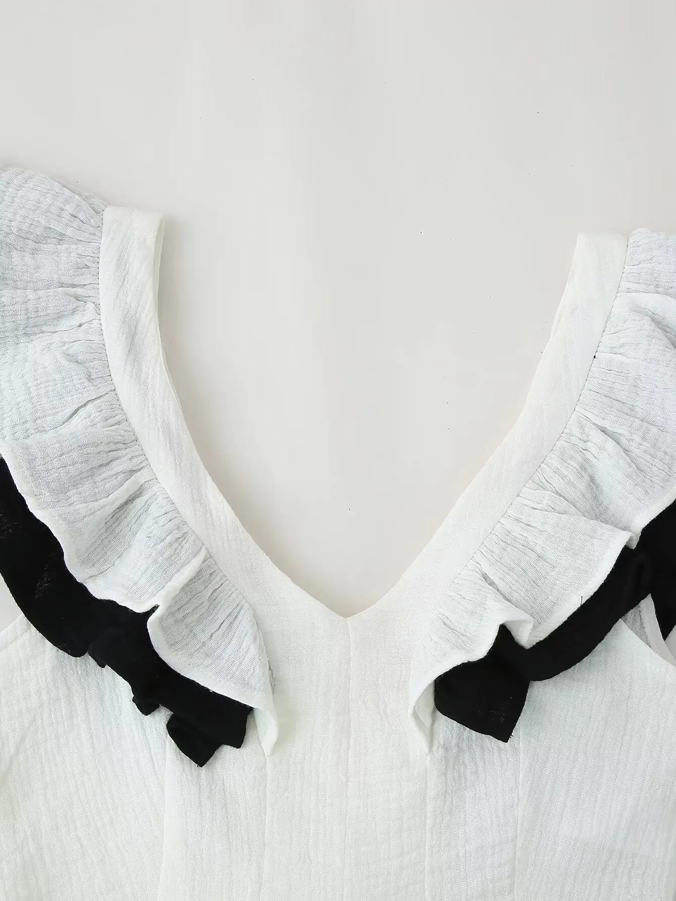 Elegantes Conjuntos de Falda para Mujer Cuello de Pico Manga Volante Top Contraste Falda de Cintura Alta Femenina Conjunto de 2 Piezas Vacaciones 2024 Traje de Falda sin Mangas