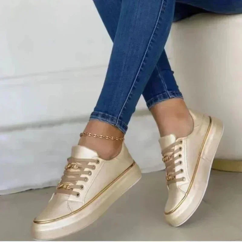 Zapatillas de mujer Nueva moda Zapatos de mujer Cómodas Zapatillas de plataforma con punta redonda Zapatos vulcanizados con cordones para caminar Zapatos