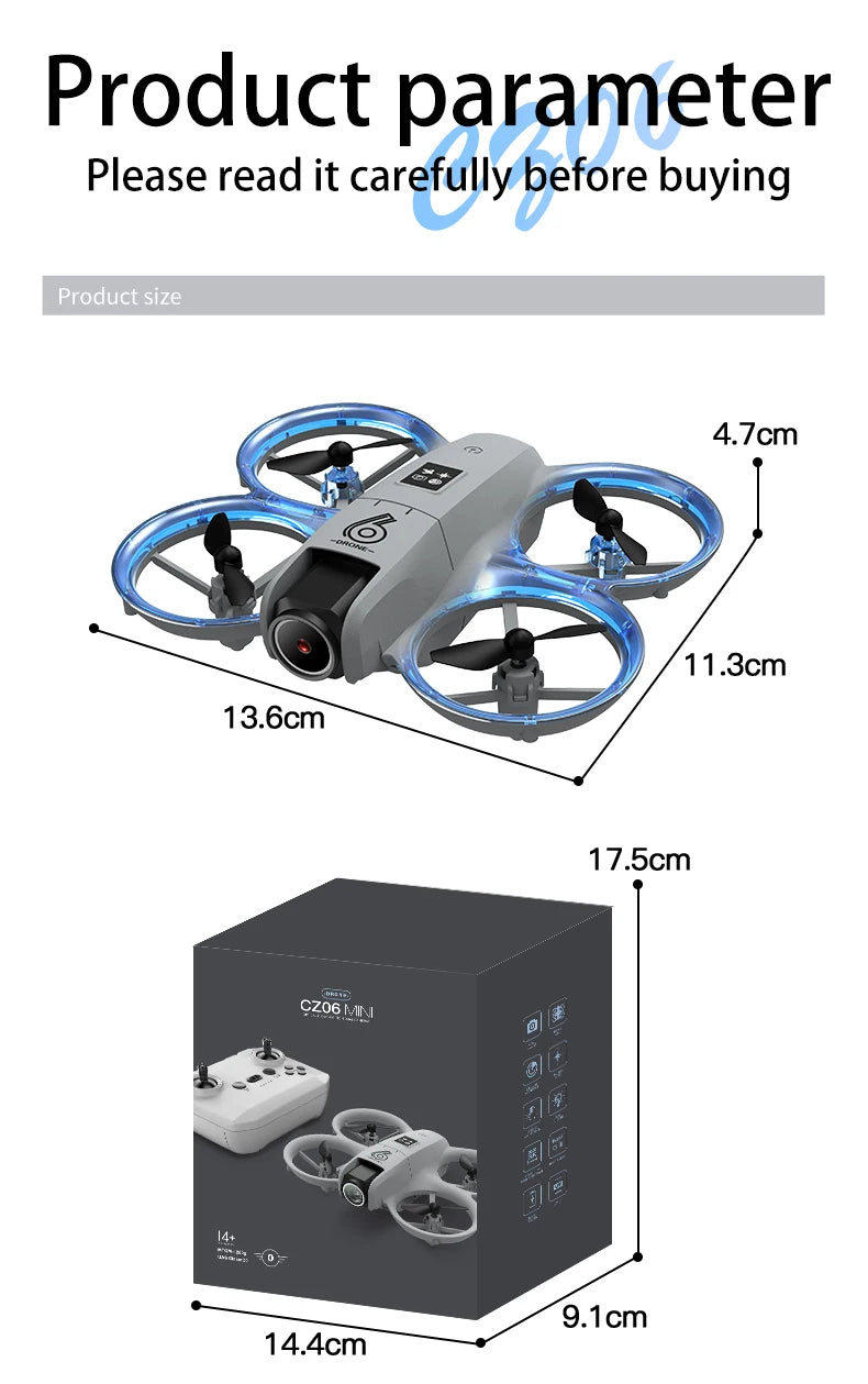 CZ06 Mini Dron 4k 480P Avión Profesional OVNI fpv drones wifi con cámara Avión de Control Remoto Juguete de Helicóptero Ligero