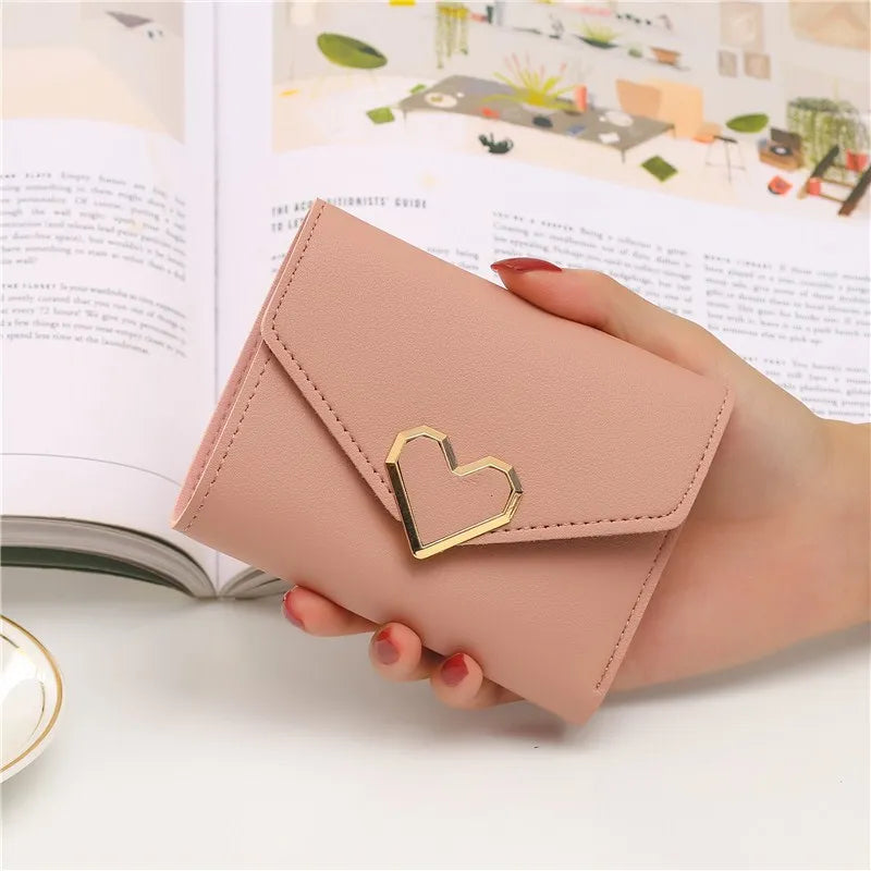 Carteras cortas nuevas para mujer, Kpop, con forma de corazón, bonita cartera pequeña para mujer, de piel sintética de alta calidad, delgada y sencilla, cartera femenina