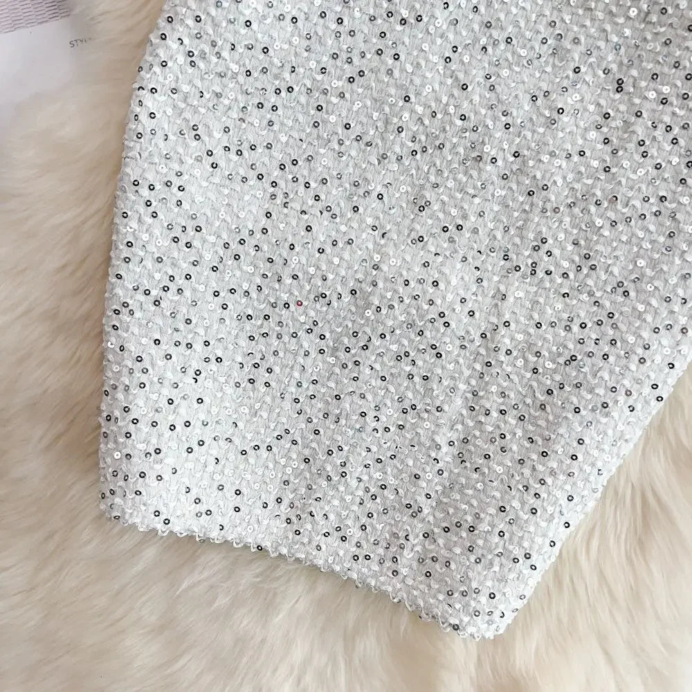 Faldas de mujer elegantes con lentejuelas, faldas de mujer formales para oficina, de primera calidad, elegantes y chic, oferta de lujo original estilo coreano de moda