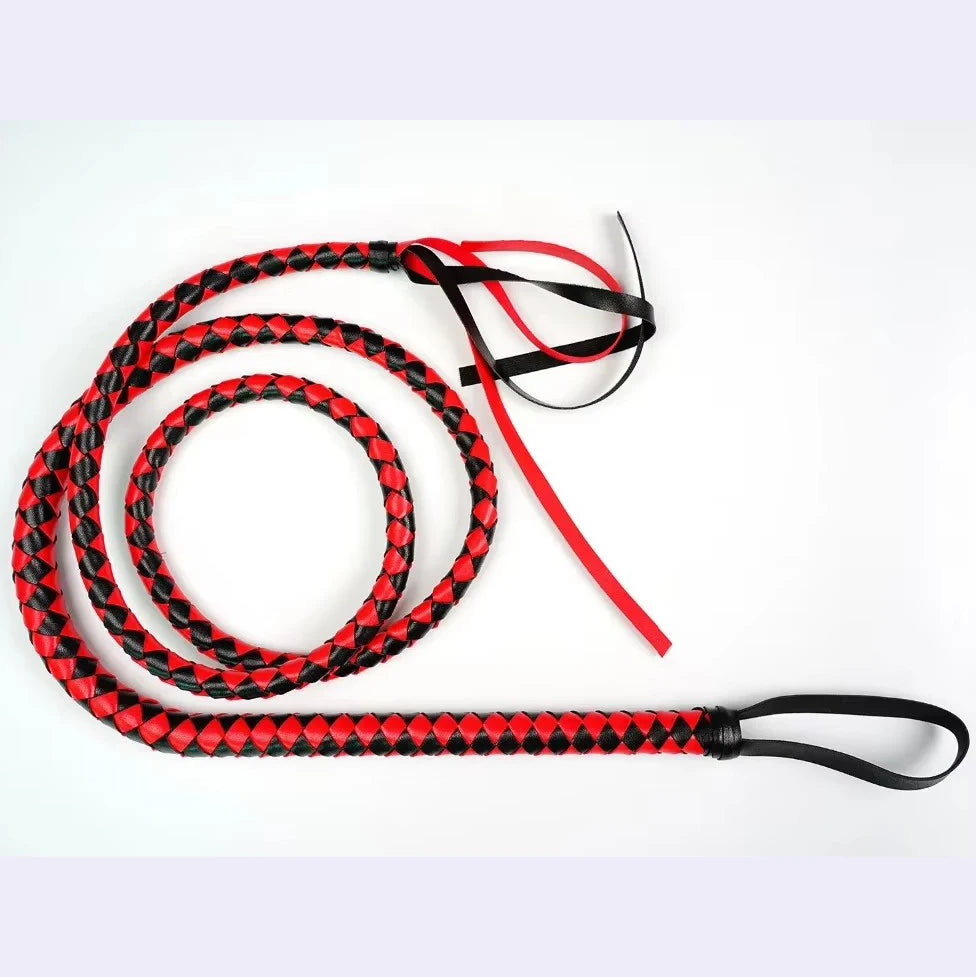 190CM PU Leather Horse Whip Bull Whip, 4 Plait Bullwhip,Spanking Flogger Role Play Horse Riding for Horse Training