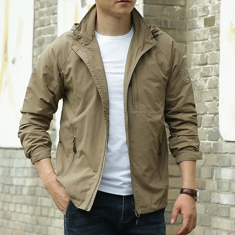 Veste de randonnée et de camping pour homme, imperméable, coupe-vent à capuche, style militaire, décontractée, taille 6XL