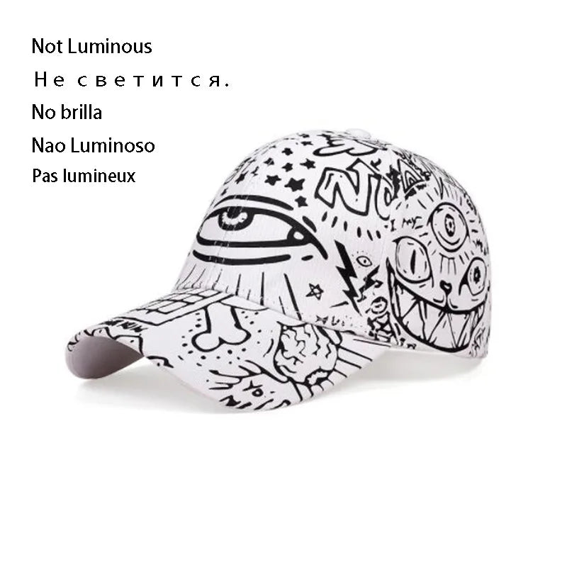 Gorra de béisbol con ojos de grafiti de moda, gorra luminosa Hip hop, gorras para hombres y mujeres, gorra plana vintage 70014