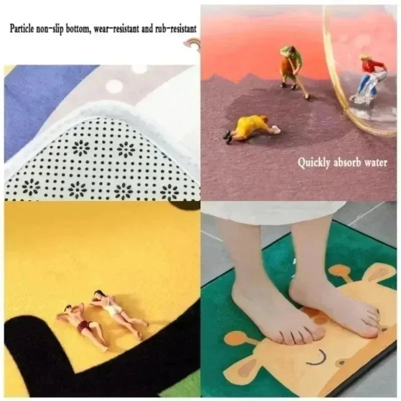 Red Merry Christmas Carpet Bathroom Mat Anti Slip and Retro Absorbent Mat Door Mat New Year Party Red Home Decoration Carpet