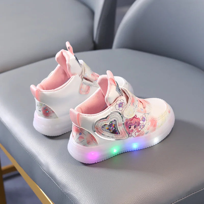 Zapatillas bonitas y luminosas de dibujos animados para niñas, zapatillas LED para niños, zapatillas luminosas para niñas