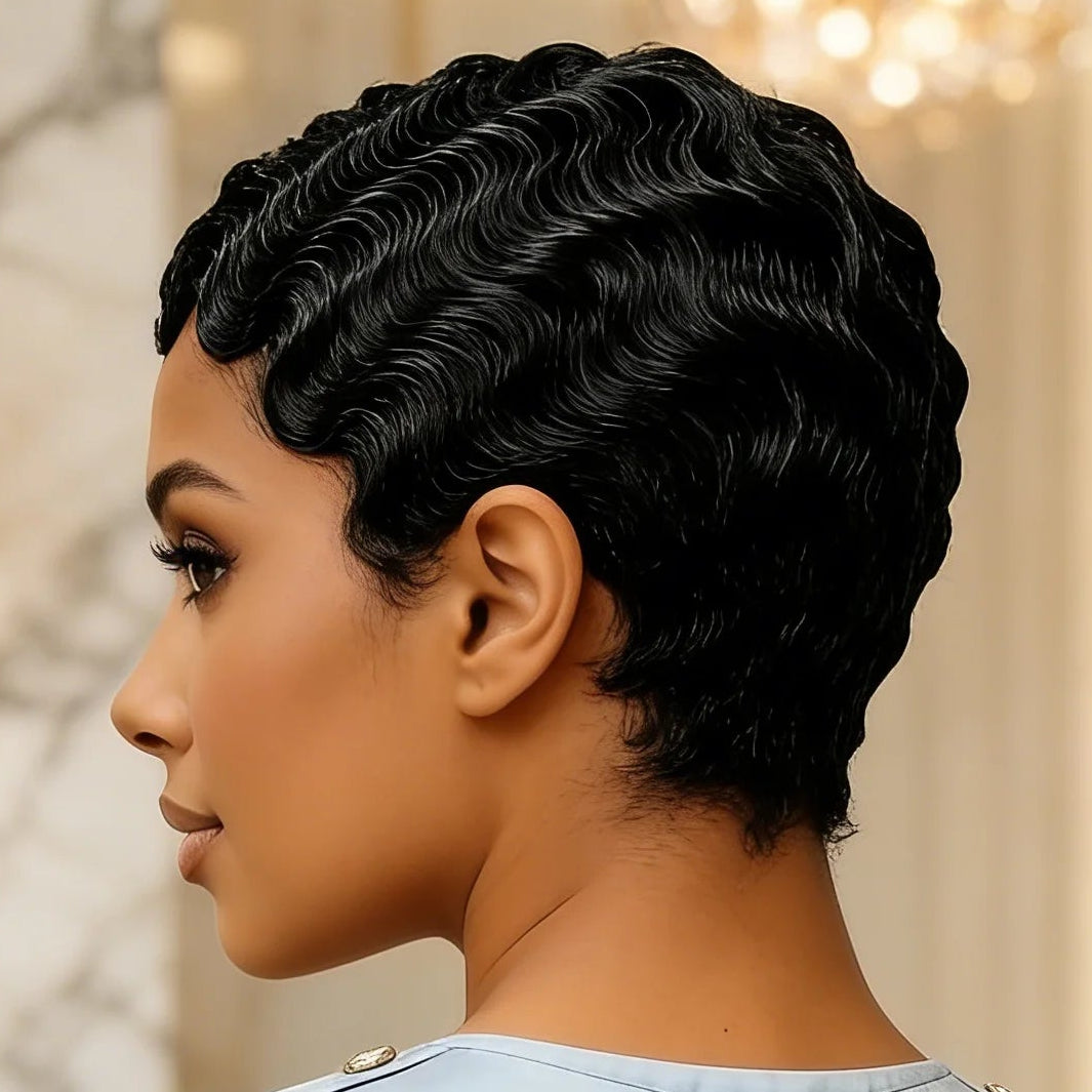 Perruque de cheveux naturels à ondulations "Finger Wave"