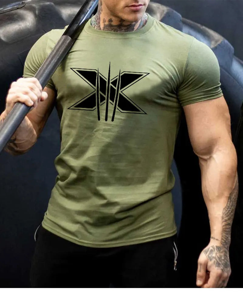 Ropa de gimnasio para hombre, camiseta de manga corta de algodón deportivo, para correr, entrenamiento, ajustada, estampada, sudadera, camisetas casuales