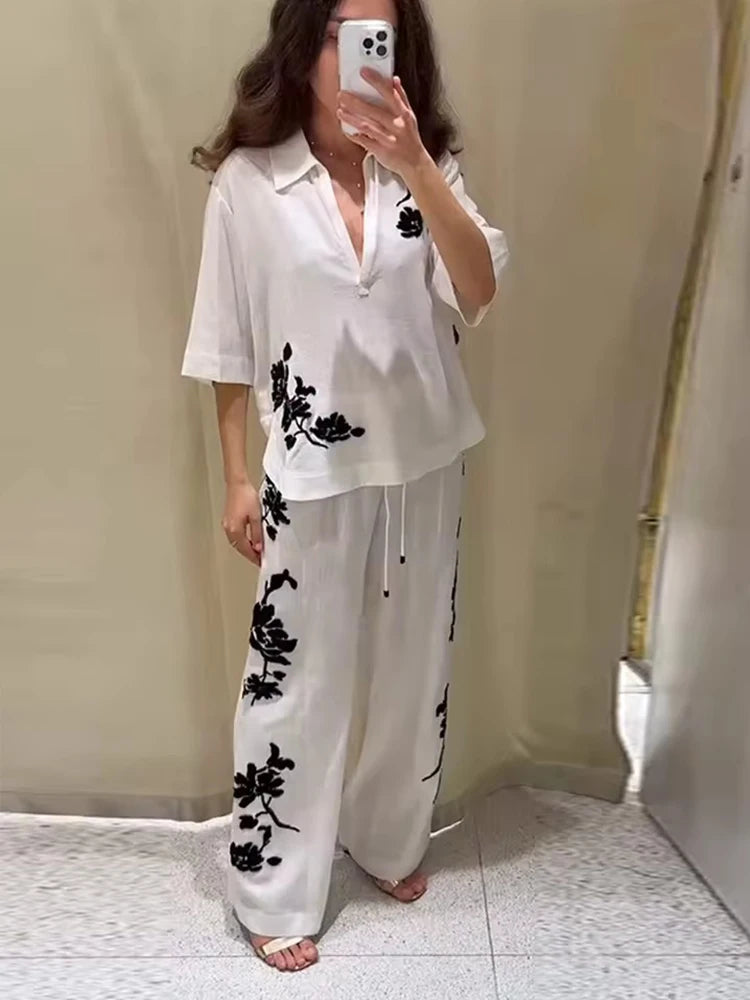 Conjuntos de 2 piezas de pantalones casuales con lazo para mujer, top bordado de lentejuelas y pantalones de talle alto, traje de mujer 2025, conjuntos de dos piezas para mujer
