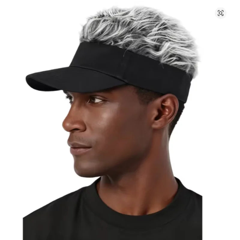Sombrero de ala ancha con pelo sintético peinado con pinchos, gorra de béisbol de golf anti-UV para hombres y mujeres africanos, gorra de sol con pelo falso para deportes, correr, viseras de protección solar