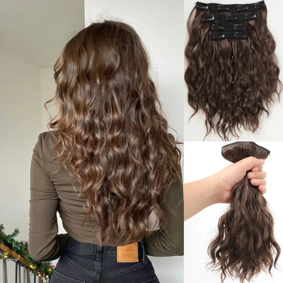 Peluca sintética para mujer de 12 pulgadas, 4 piezas/juego, extensiones de pelo corto, extensiones de pelo ondulado, extensiones de pelo ondulado, dorado miel
