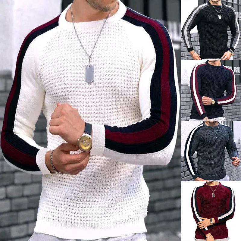 Fashionable Mens Casual Knitted Sweater Long Sleeved Round Neck Mens Sweater Knitted Pullover Men's Clothing