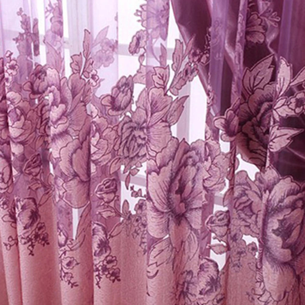 1 cortina de gasa jacquard floral de 100 x 250 cm, cortina de encaje bordada, cortinas transparentes de velo para decoración de dormitorio, balcón, sala de estar