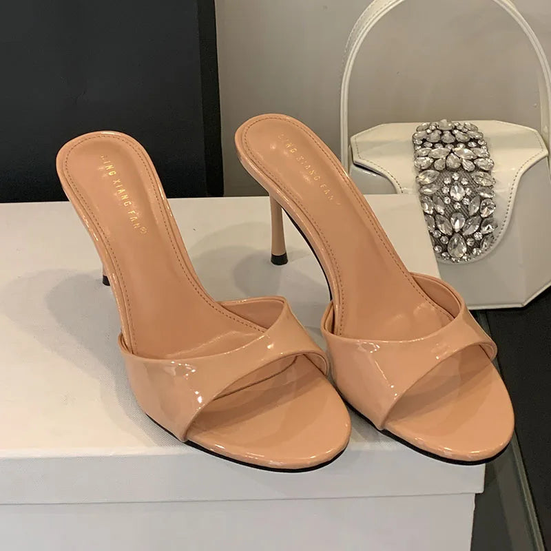 Nuevos zapatos de tacón de aguja sin cordones para mujer, sandalias femeninas, calzado de moda de lujo, zapatos de tacón alto de punta redonda para mujer